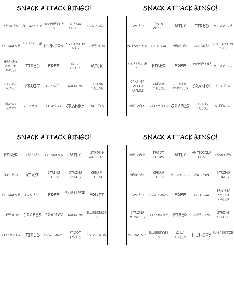 SNACK ATTACK BINGO!