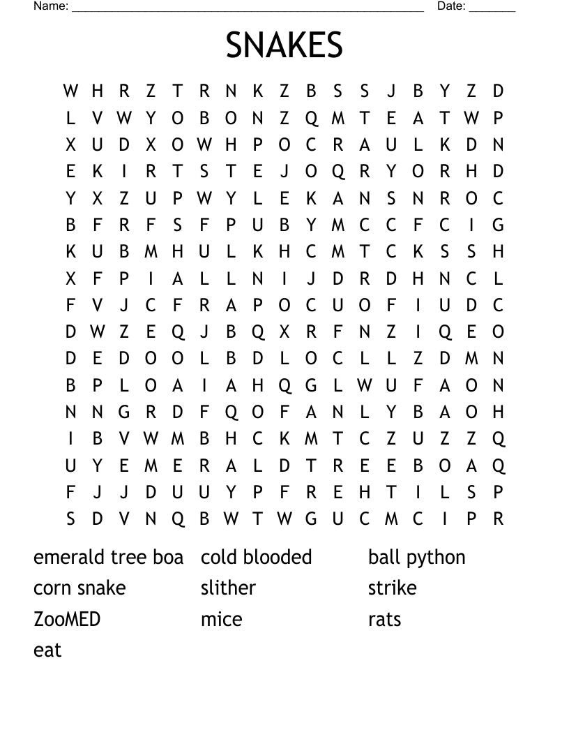 SNAKES Word Search