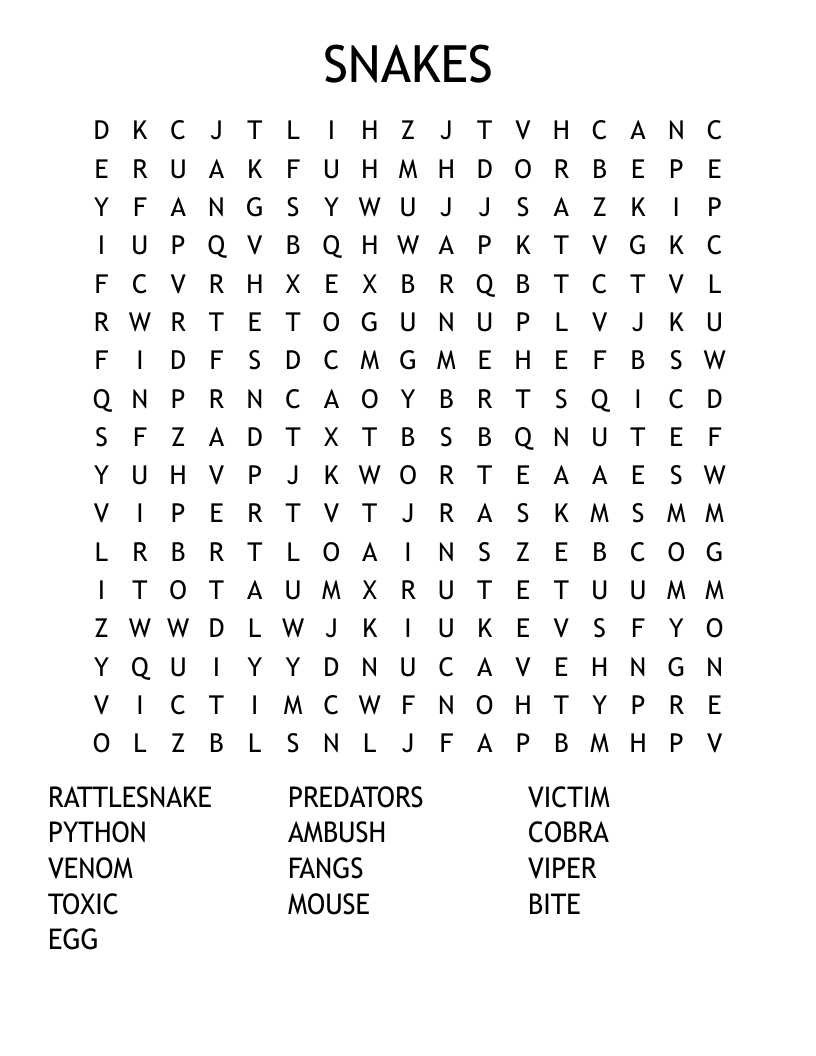 SNAKES Word Search