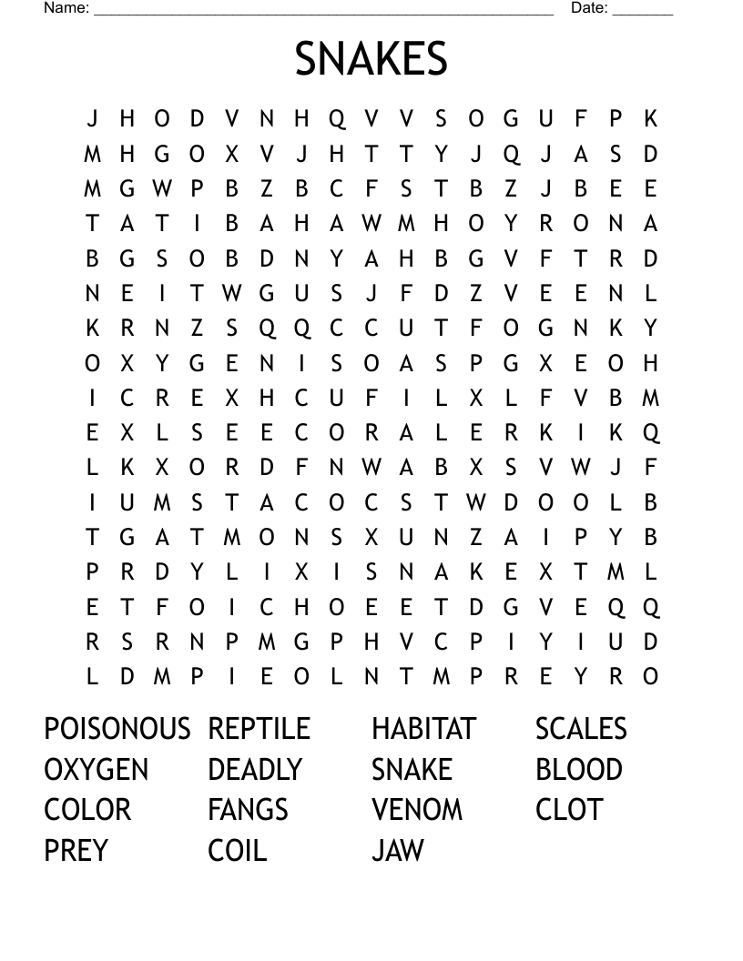 SNAKES Word Search