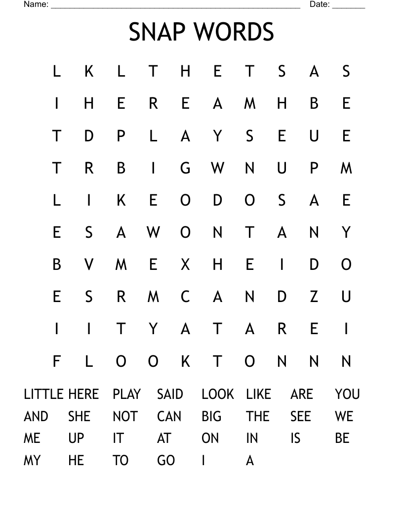 SNAP WORDS  Word Search