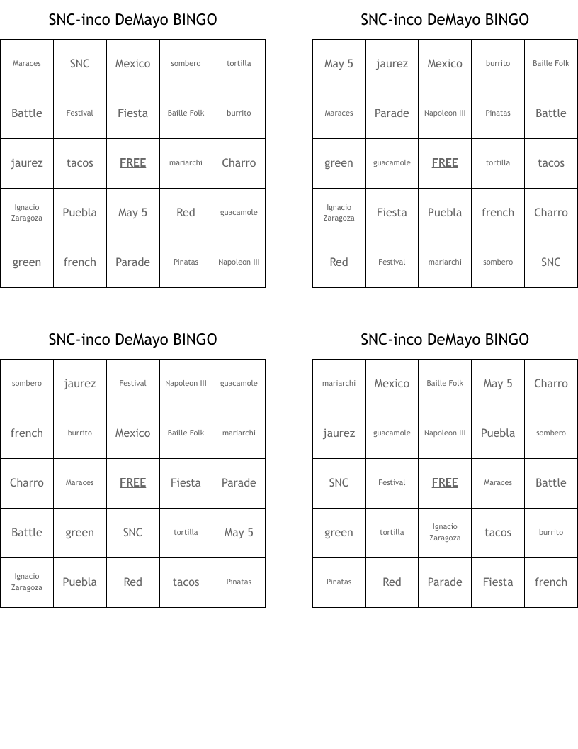 SNC-inco DeMayo BINGO