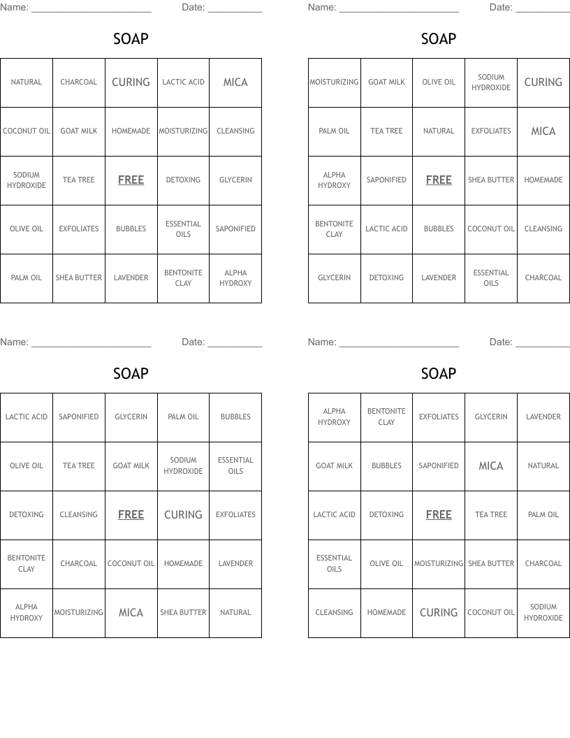 SOAP Bingo Cards