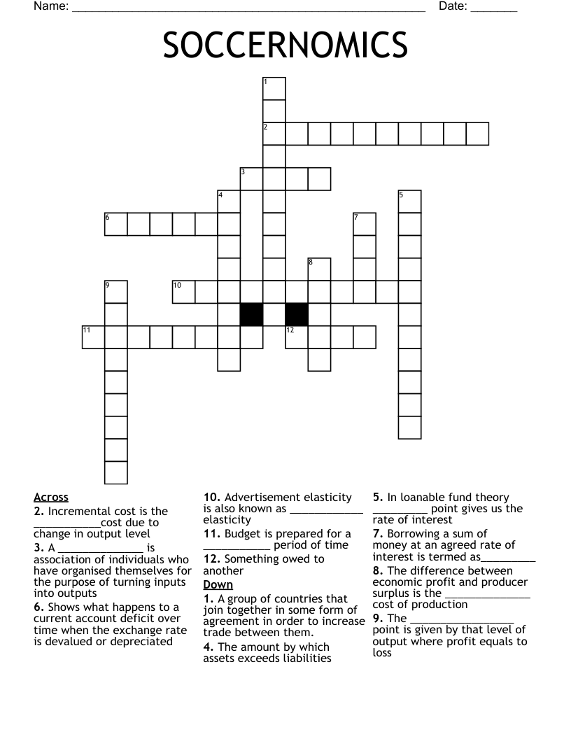SOCCERNOMICS Crossword