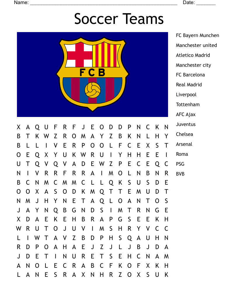 Soccer Teams Word Search