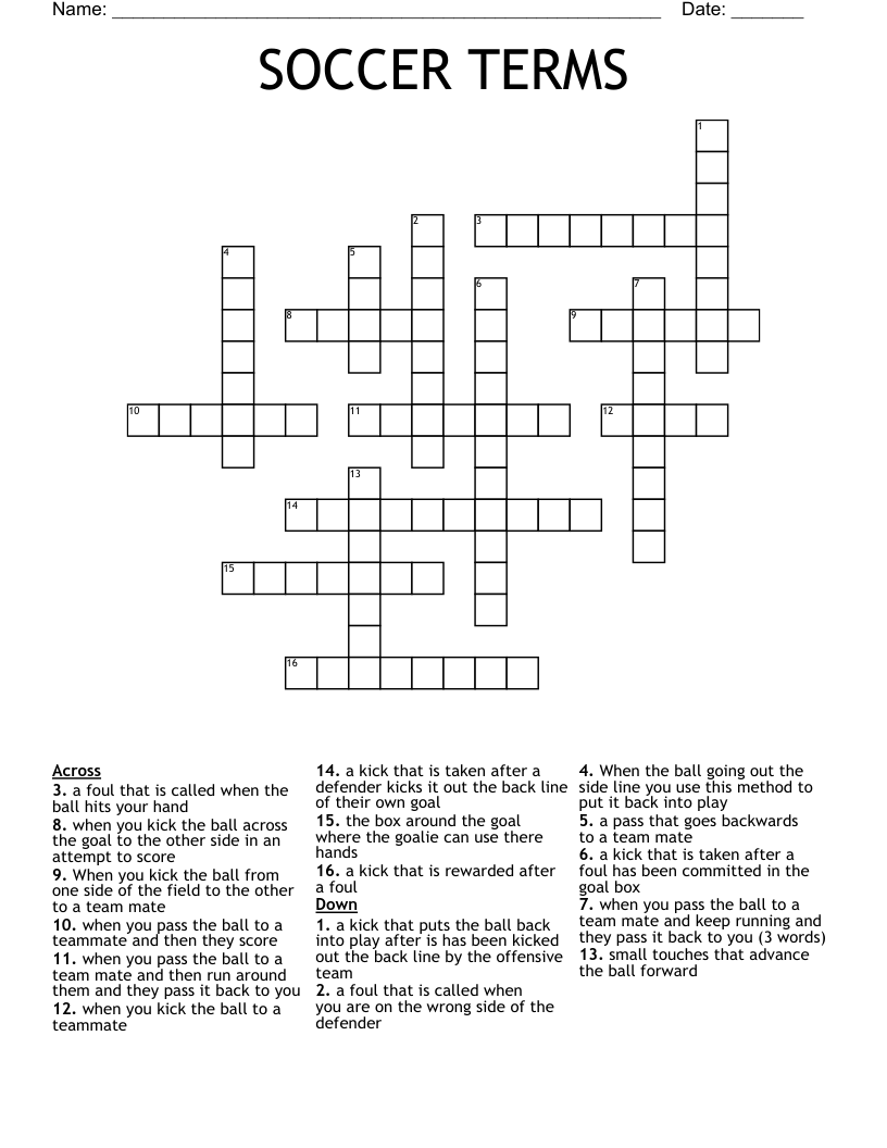 SOCCER TERMS Crossword