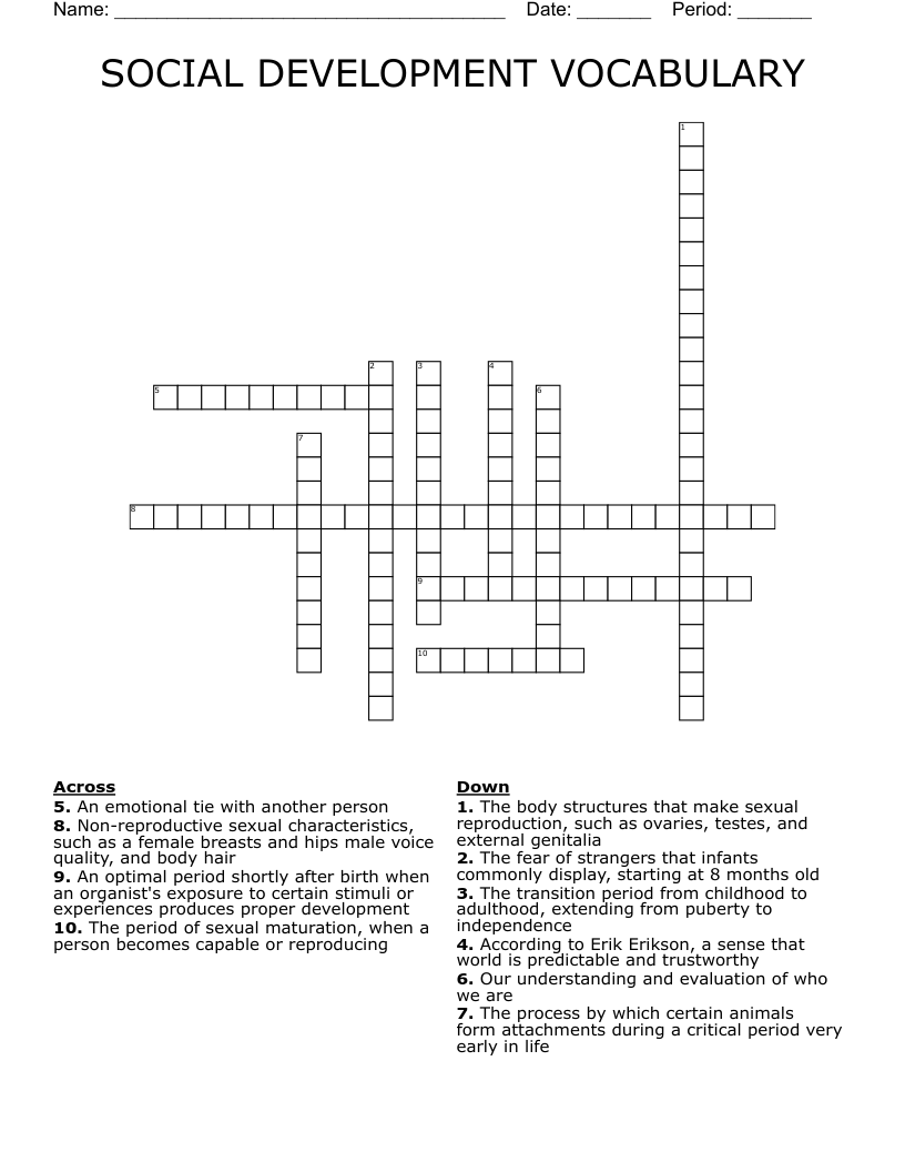 SOCIAL DEVELOPMENT VOCABULARY  Crossword