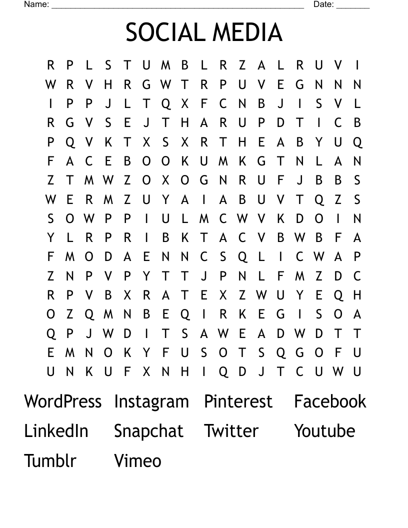 SOCIAL MEDIA Word Search