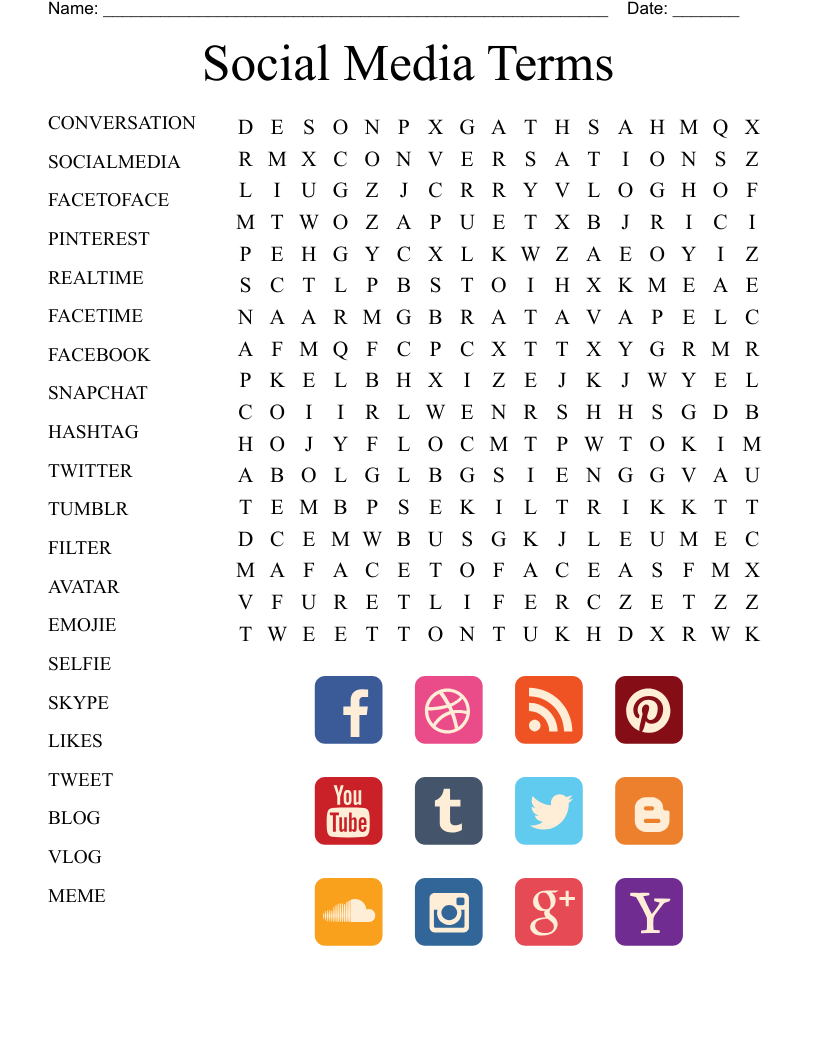 Social Media Terms Word Search