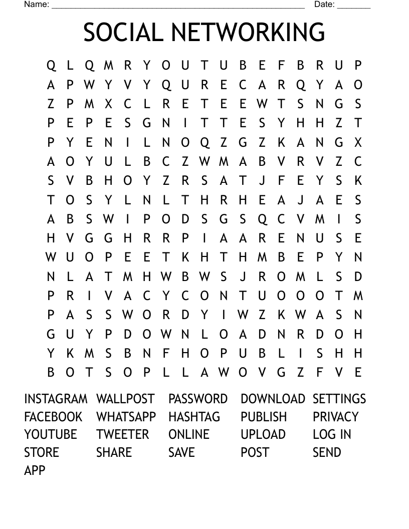 SOCIAL NETWORKING Word Search