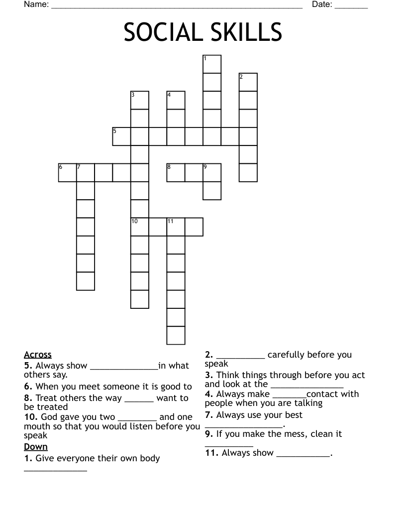 SOCIAL SKILLS Crossword