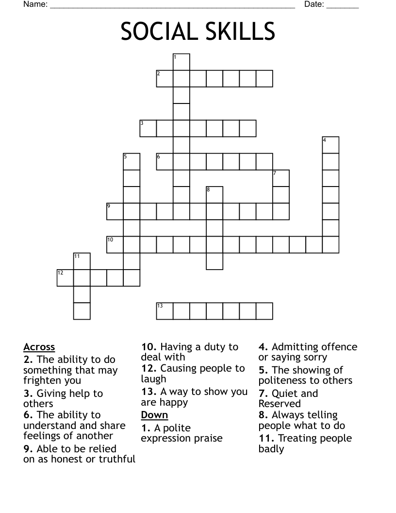 SOCIAL SKILLS Crossword