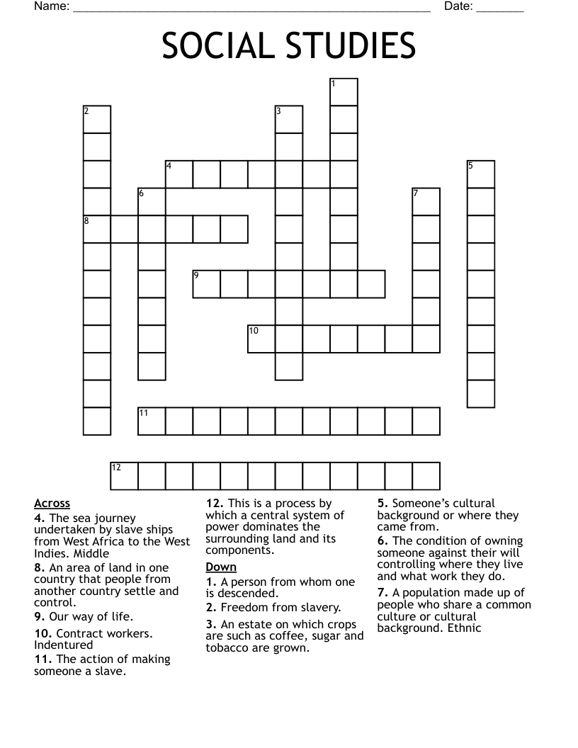 SOCIAL STUDIES Crossword