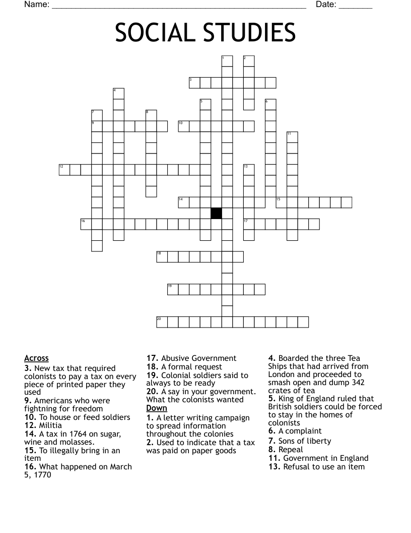 SOCIAL STUDIES Crossword