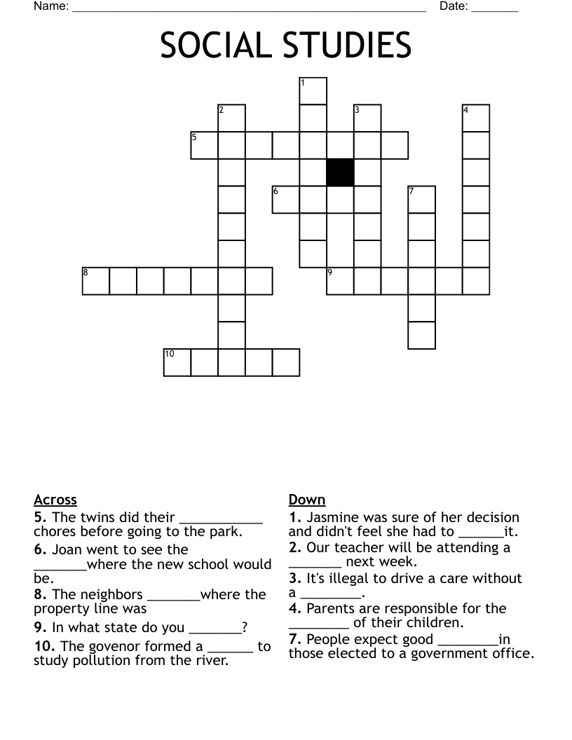 SOCIAL STUDIES Crossword