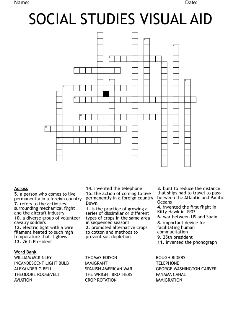 SOCIAL STUDIES VISUAL AID Crossword