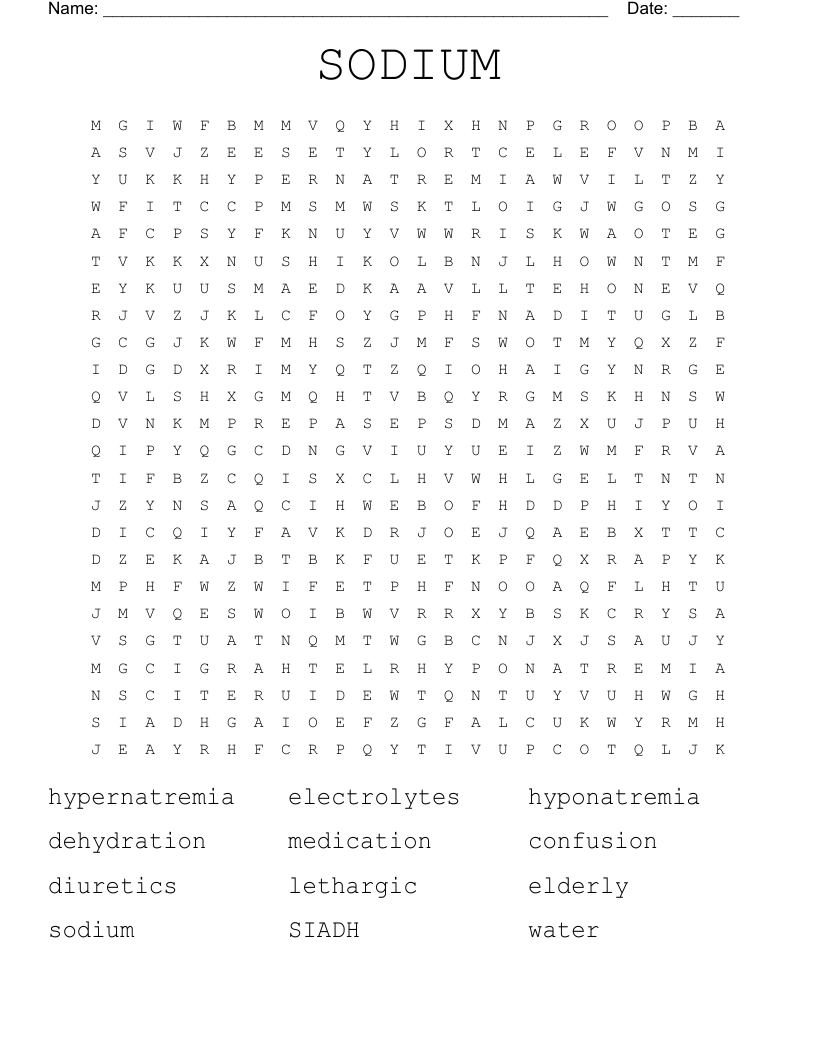 SODIUM Word Search