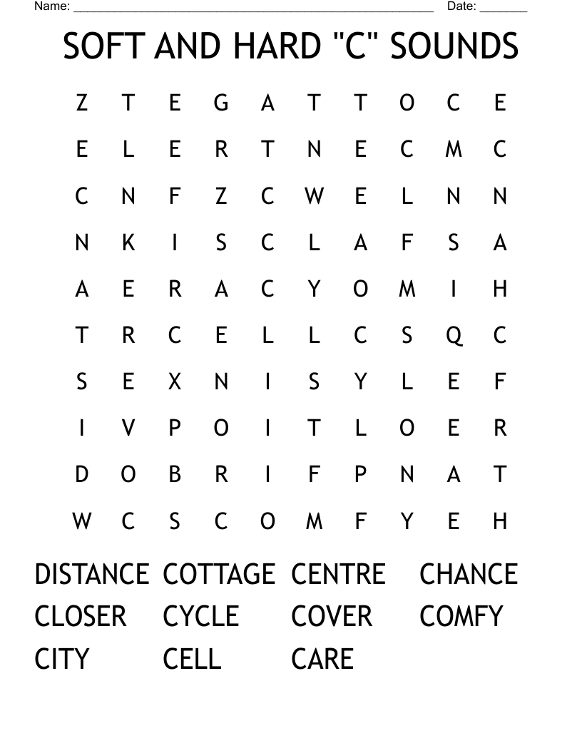 SOFT AND HARD "C" SOUNDS Word Search