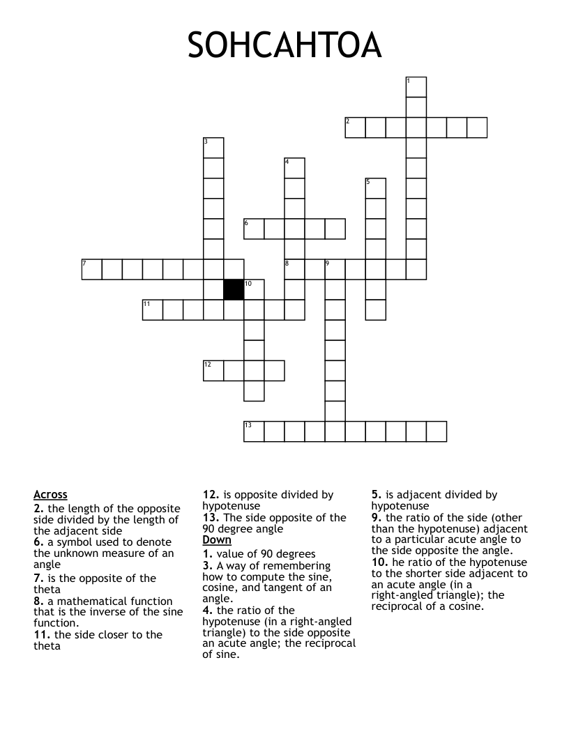 SOHCAHTOA Crossword
