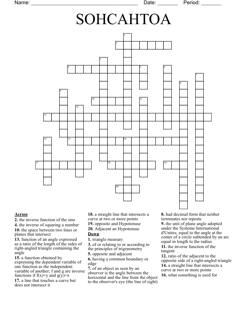 SOHCAHTOA Crossword