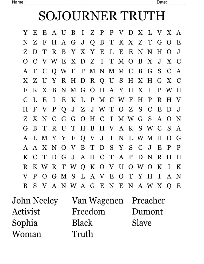 SOJOURNER TRUTH Word Search