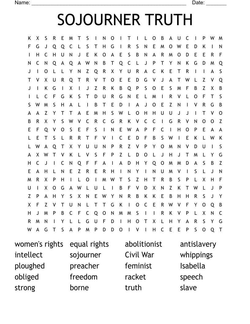 SOJOURNER TRUTH Word Search