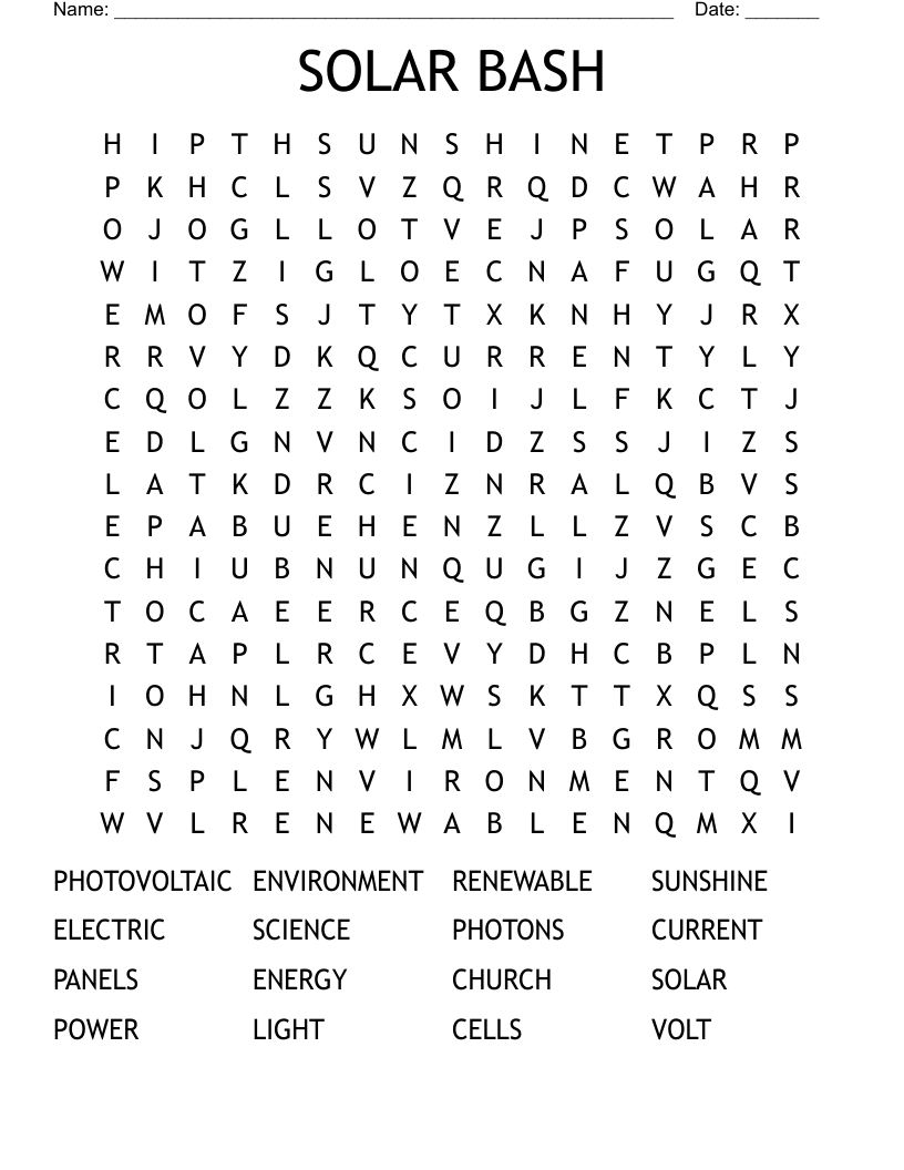 SOLAR BASH Word Search