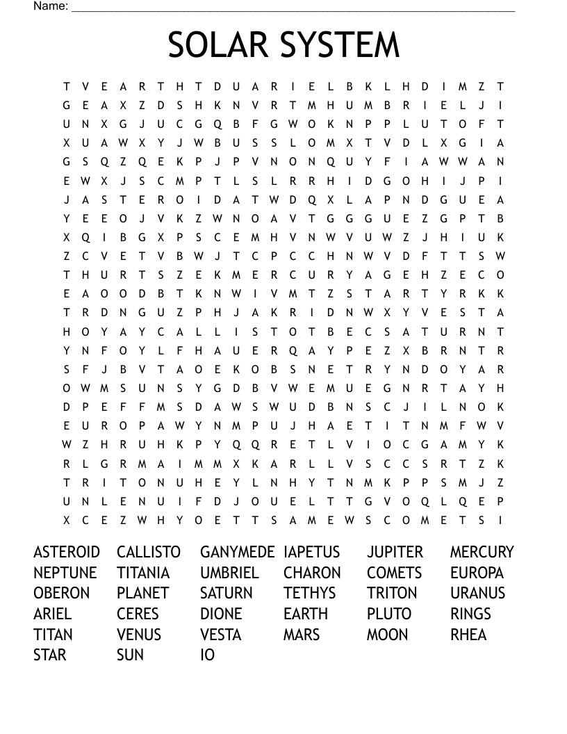SOLAR SYSTEM Word Search