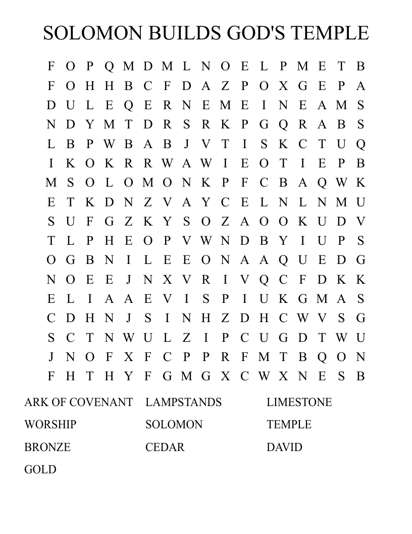 SOLOMON BUILDS GOD'S TEMPLE Word Search