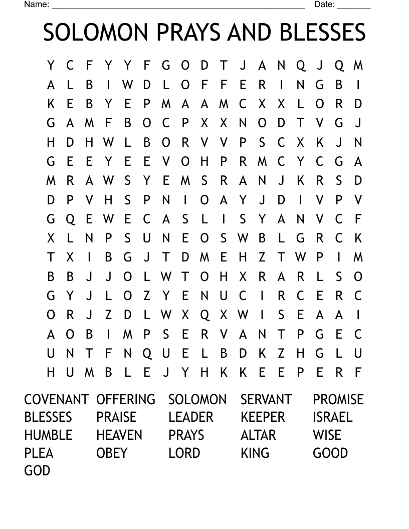 SOLOMON PRAYS AND BLESSES Word Search