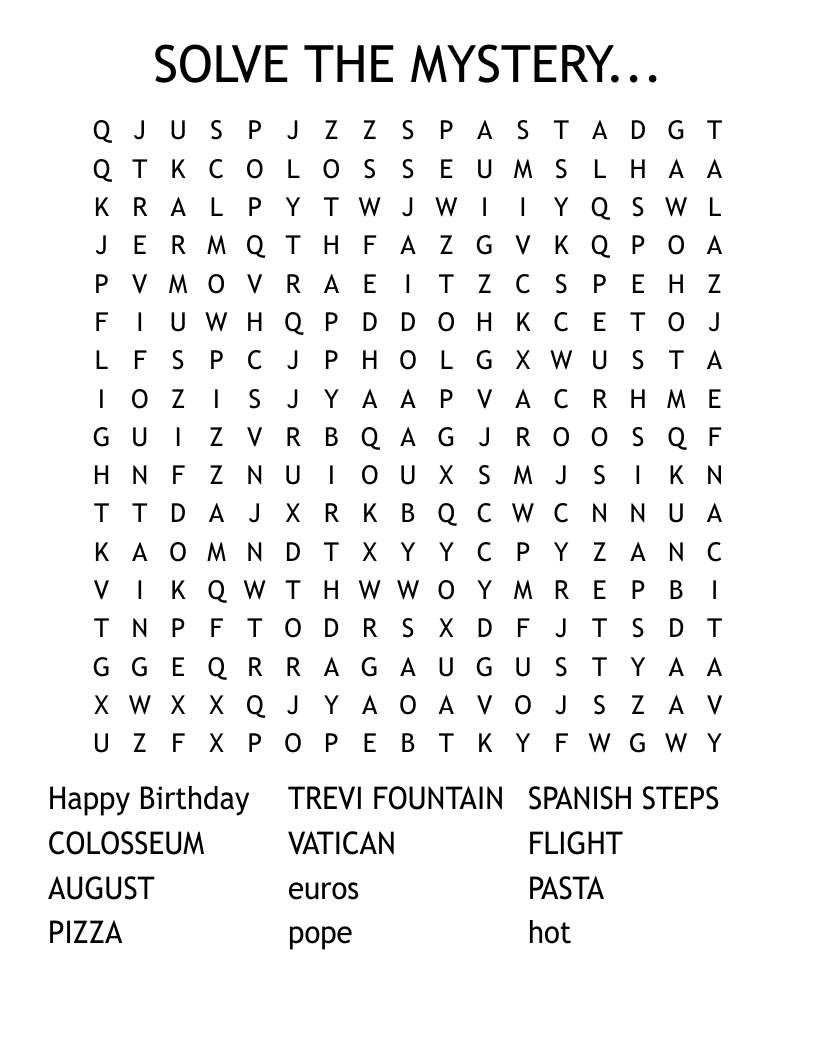 SOLVE THE MYSTERY... Word Search