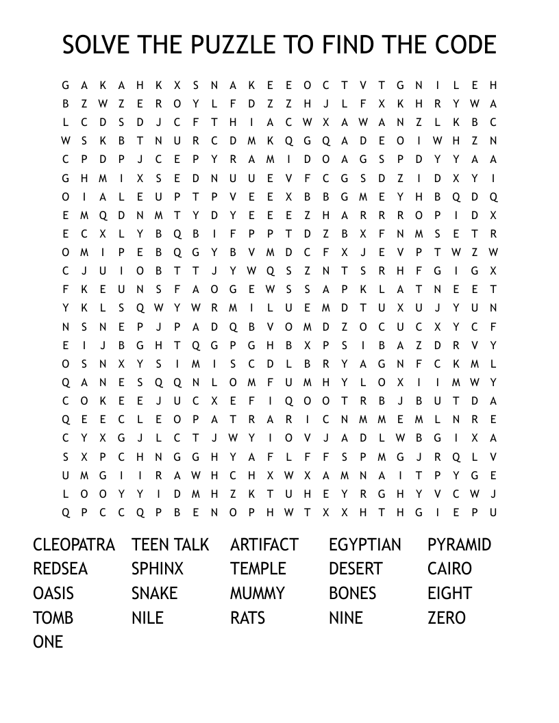 SOLVE THE PUZZLE TO FIND THE CODE  Word Search