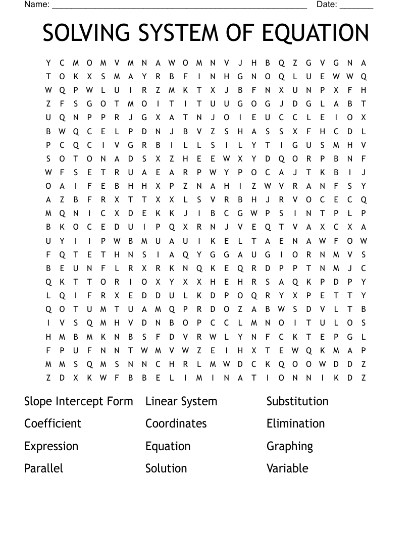 SOLVING SYSTEM OF EQUATION Word Search