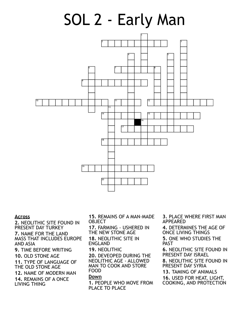 SOL 2 - Early Man Crossword