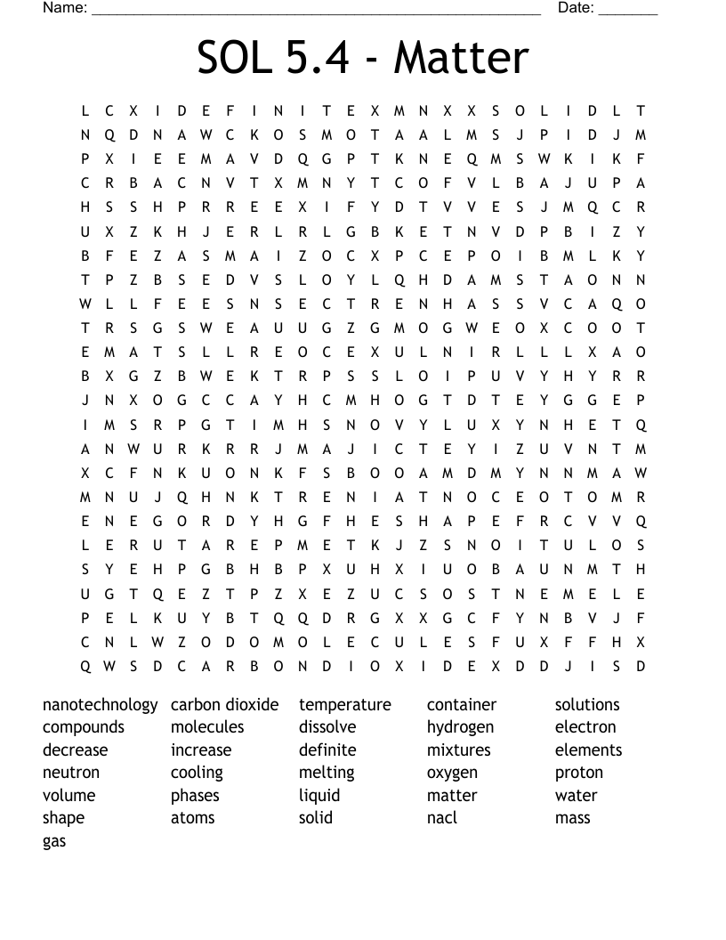 SOL 5.4 - Matter Word Search
