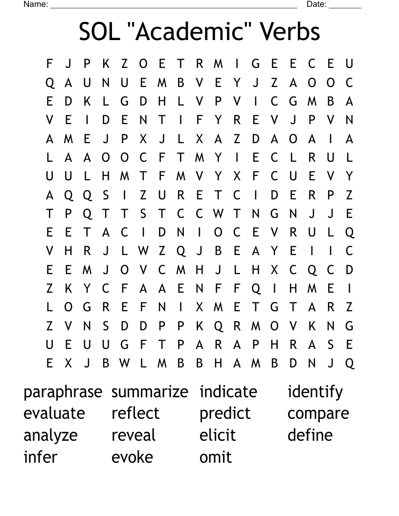 SOL "Academic" Verbs Word Search