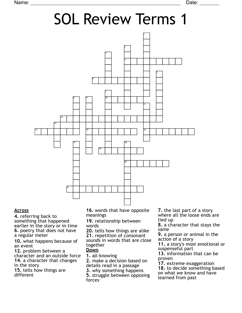SOL Review Terms 1 Crossword