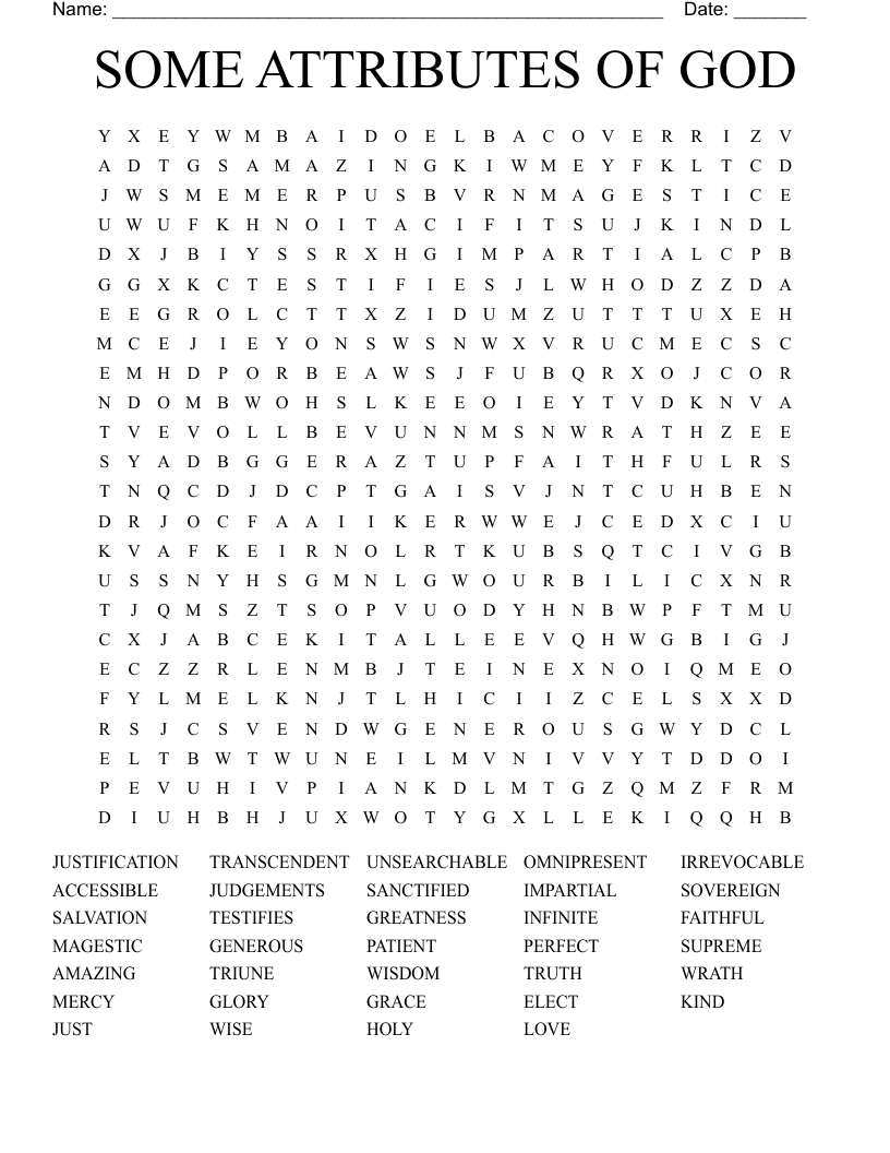 SOME ATTRIBUTES OF GOD Word Search