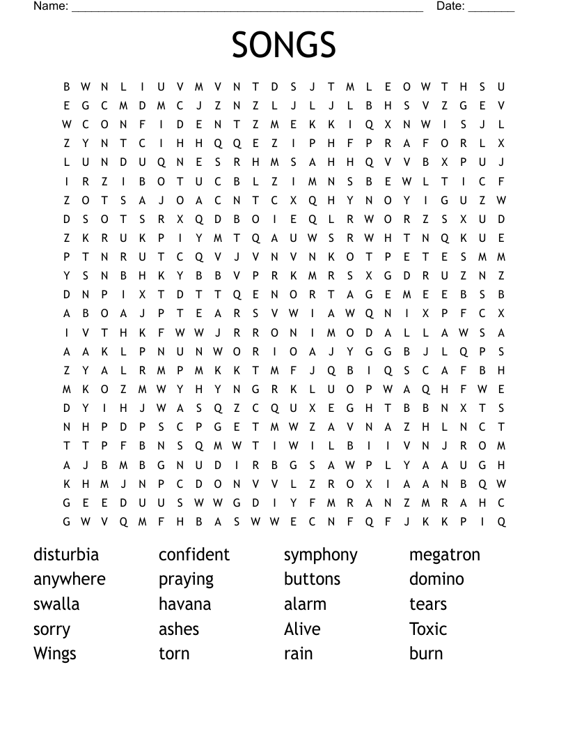 SONGS Word Search