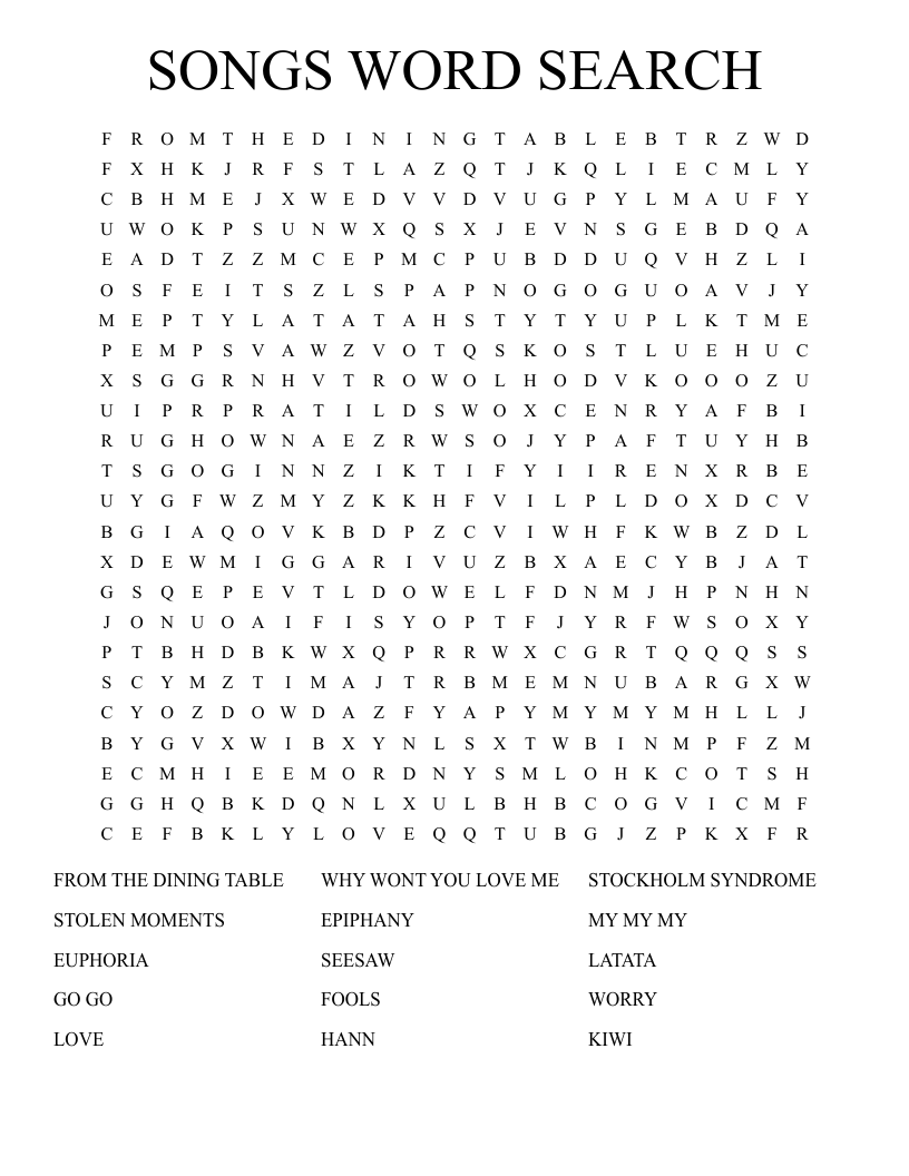 SONGS WORD SEARCH