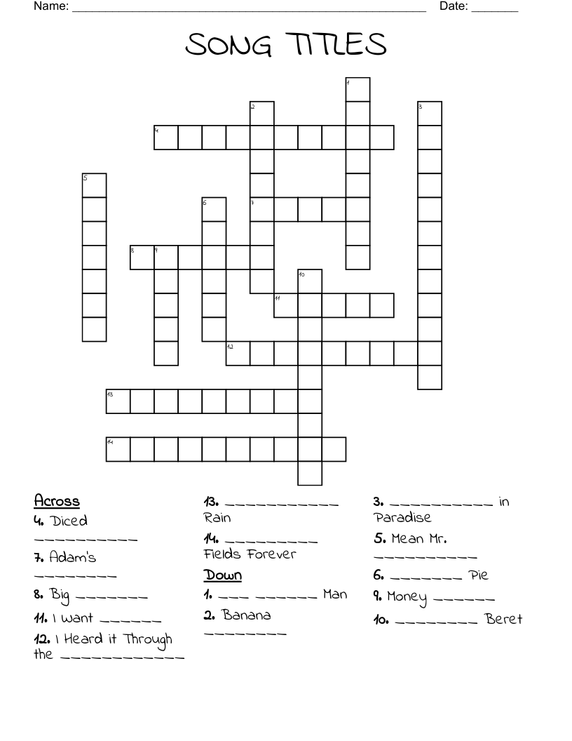 SONG TITLES Crossword