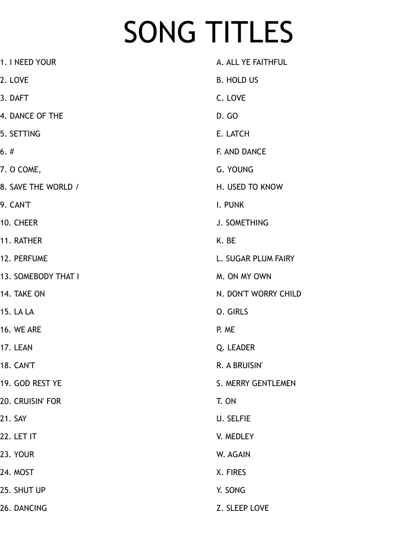 SONG TITLES Worksheet