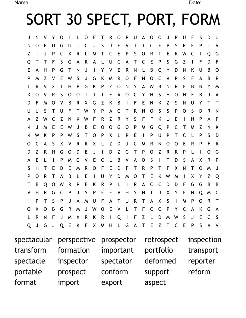 SORT 30 SPECT, PORT, FORM Word Search