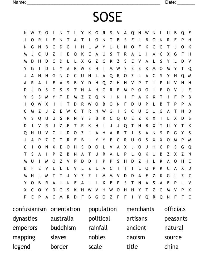 SOSE Word Search