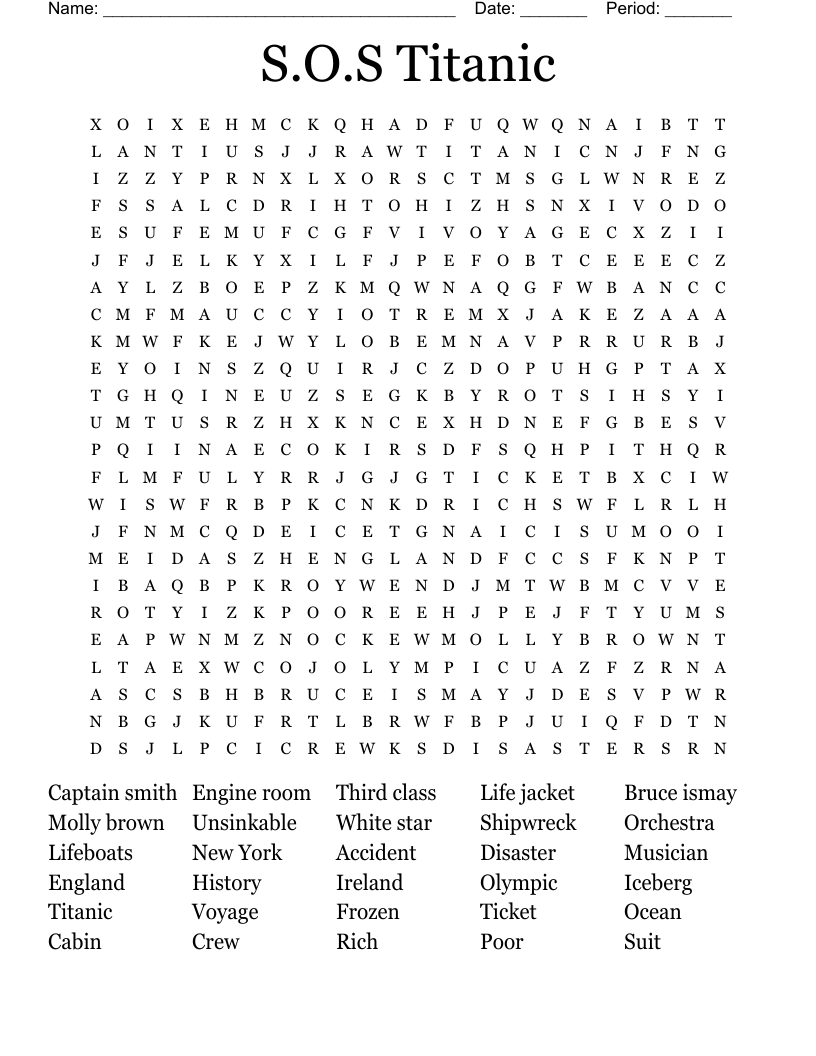 S.O.S Titanic Word Search