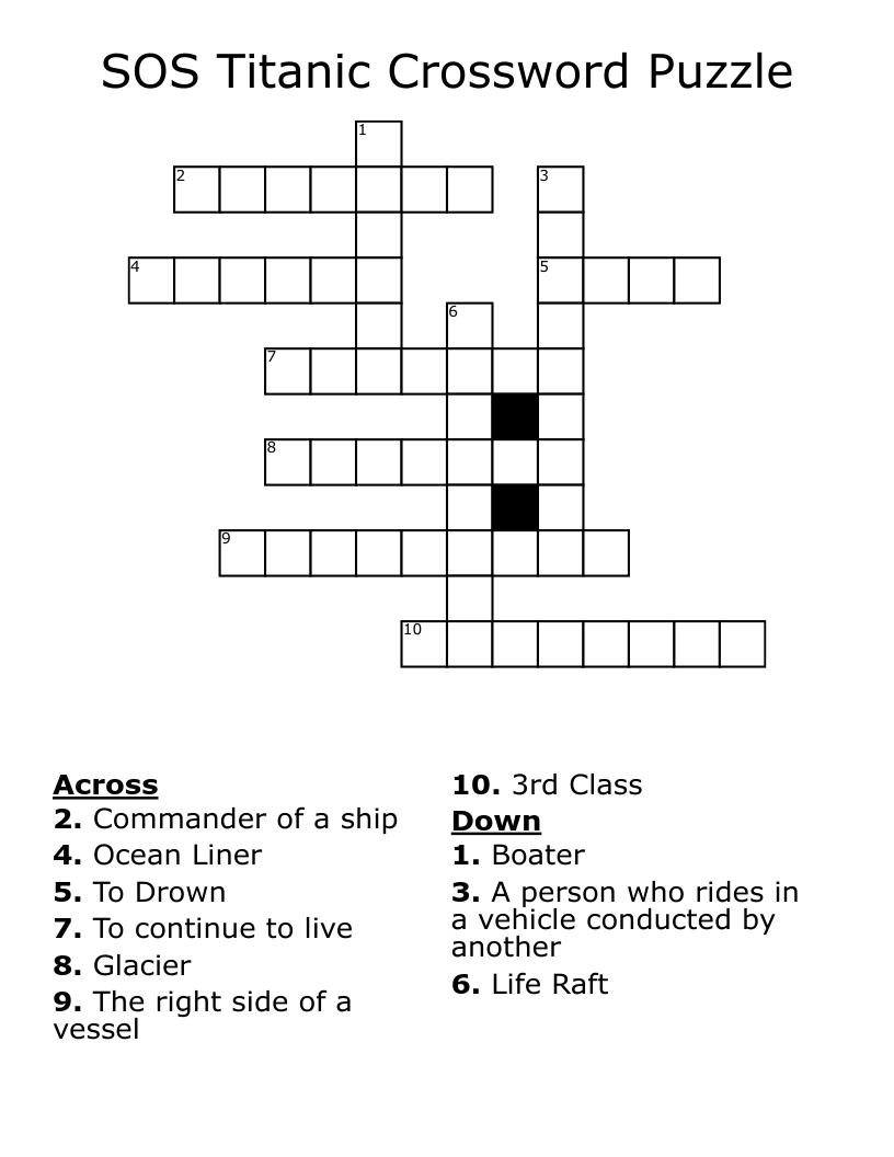 SOS Titanic Crossword Puzzle 
