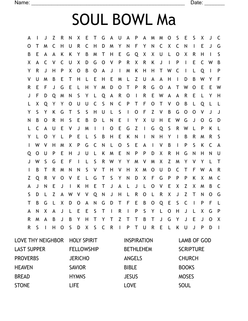 SOUL BOWL Ma Word Search