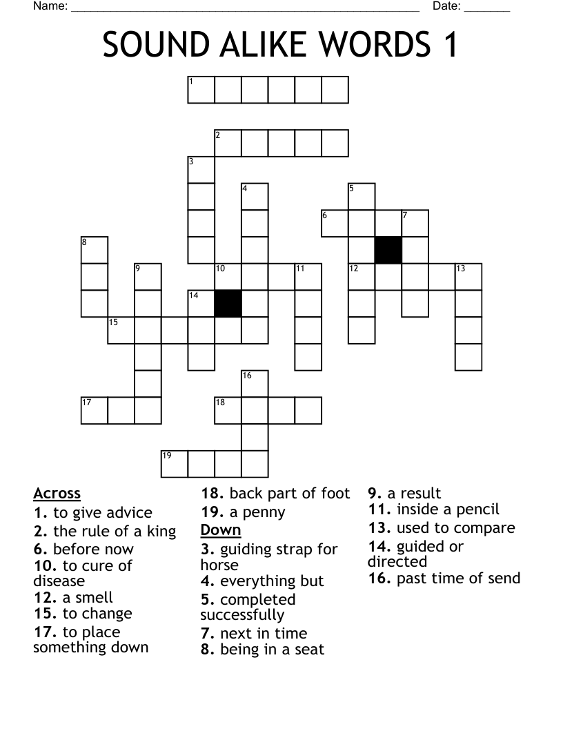 SOUND ALIKE WORDS 1 Crossword