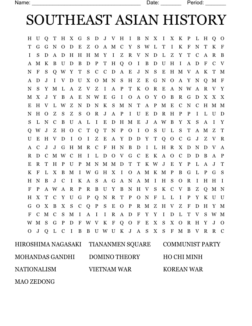 SOUTHEAST ASIAN HISTORY Word Search