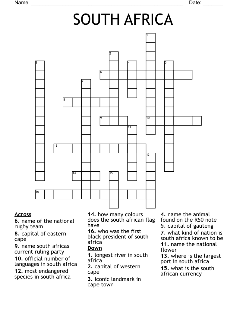 SOUTH AFRICA Crossword